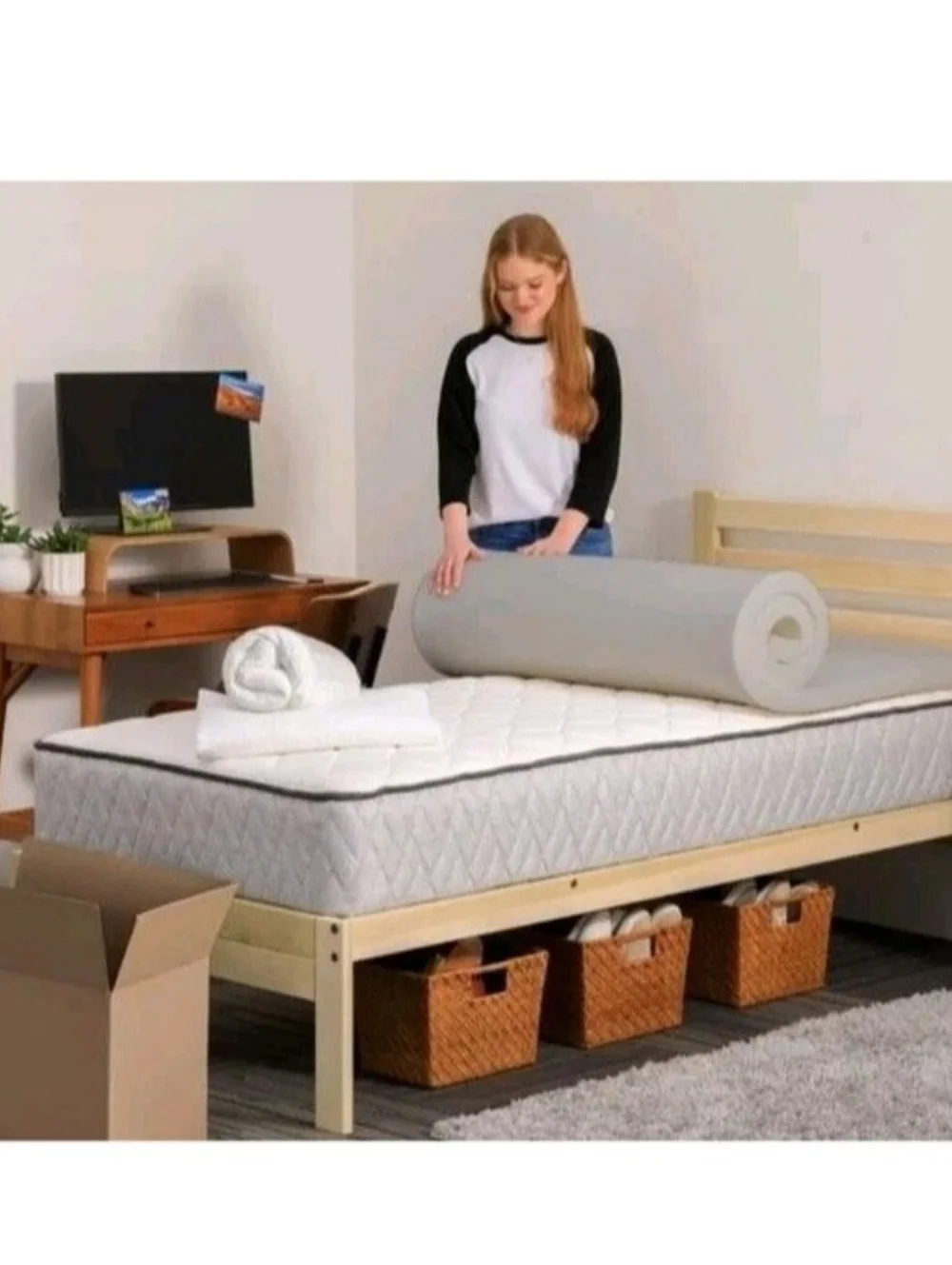 Sealy Twin XL Charcoal Infused Memory Foam Dorm Sleep Bundle, 3-Piece Set New